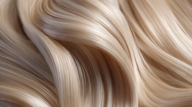smooth blonde hair strands in closeup view showing silky texture and natural highlights against soft blurred background professional hairstyling and beauty concept