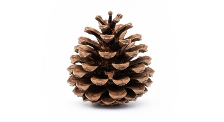 Fototapeta premium Brown pinecone, with scales tightly closed, against a bright white backdrop