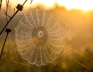 Dew-kissed spiderweb at sunrise (1)