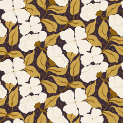 Autumn White Flowers Seamless Pattern