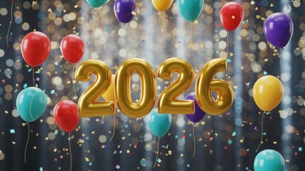 Colorful balloons celebrating the vibrant arrival of the year 2026 in festive style.