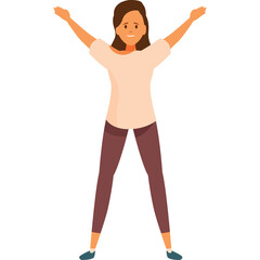 Active Young Woman Performing Jumping Jacks Exercise in Casual Light Peach T-Shirt and Maroon Leggings with Arms Extended Upward Isolated on Transparent Background