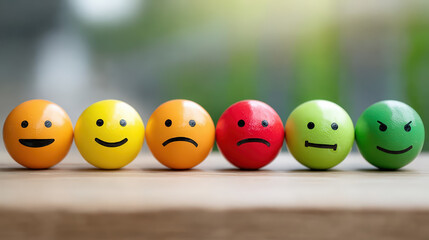 Colorful Spheres Conveying Various Human Emotions, Represented as Balls Lined Up. Ai Generated Images