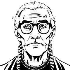 Fototapeta premium Human Face – elderly, genderfluid person, braids, round glasses #601