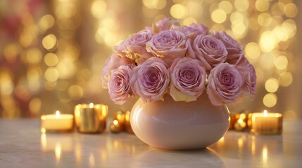 Elegant Pink Roses in a Golden Vase