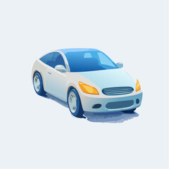 Modern white car illustration isolated on light blue background