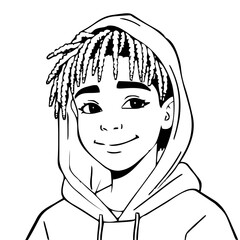 Human Face &ndash; teen, genderfluid person, locs, hood up, freckles #869