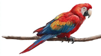 Fototapeta premium scarlet macaw perching on branch with transparent background