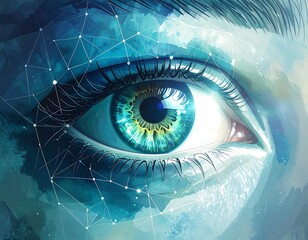 Human Eye with Digital Network Overlay - A Vision of Technological Integration.