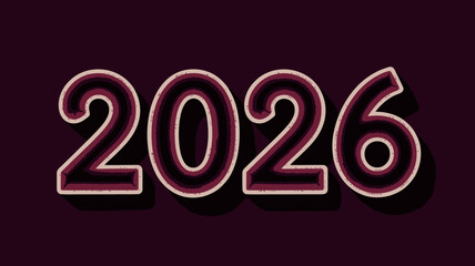 Bold 3d illuminated numbers representing the year 2026 with a dark purple gradient background and subtle shadow effect
