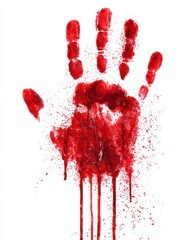 dripping red blood handprint isolated transparent background png horror crime concept bloody human hand mark with spatters of blood crime scene zombie deep glossy realistic blood set 05