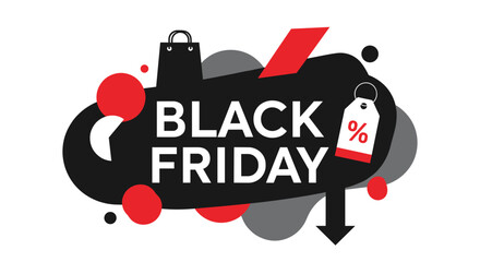 Black Friday modern sale banner graphic design with shopping bag icon and discount tag