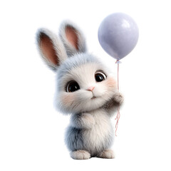 Obraz premium Cottontail's Dream: A charming rabbit, sporting soft fur and expressive eyes, holds a floating balloon, its form suggesting a sense of wonder and childlike play.