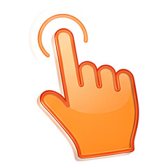 Fototapeta premium Glossy Orange Human Hand Cursor 3D Icon: Volumetric Click Pointer Symbol for Interactive Web Button, App Element, and Touch Interface