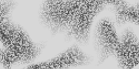 Flowing dots particles wave pattern halftone gradient curve shape isolated on white background