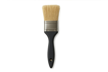 Paint brush with blonde bristles and black handle for painting, diy, and artistic projects, transparent background