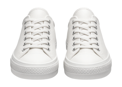 White canvas sneakers featuring a rubber sole and lace-up design.