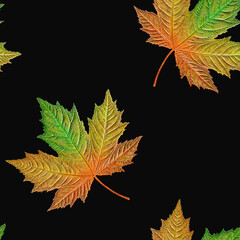 Autumn maple leaf pattern with embossed texture