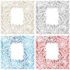 Set of decorative square frames for creating borders with floral patterns