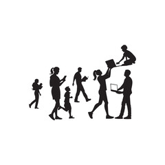 Silhouette progression of people with books and laptops on white background evolution child
