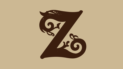 Vintage Ornate Capital Letter Z with Decorative Swirls and Fantasy-Inspired Filigree Design, Elegant Alphabet Initial Vector Illustration
