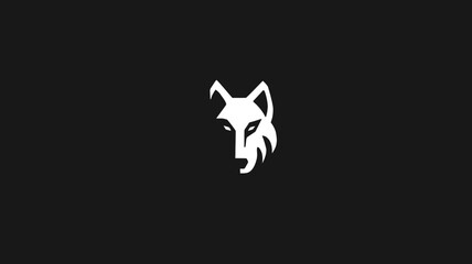 Minimalist White Wolf Head Vector Icon on Black Background. Abstract Animal Silhouette Graphic Design Element for Logo