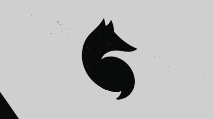 Minimalist black fox silhouette, abstract animal logo design, modern graphic illustration, simple wildlife icon on light gray background.