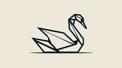 Geometric origami-style swan illustration, abstract elegant bird icon, minimalist vector graphic design element, clean polygonal wildlife art