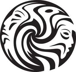 Abstract Circular Face Vector — Swirling Line Art Human Profile