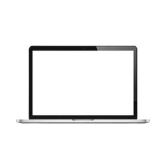  Front View Laptop with Blank Screen on Workplace, Flat Vector Illustration