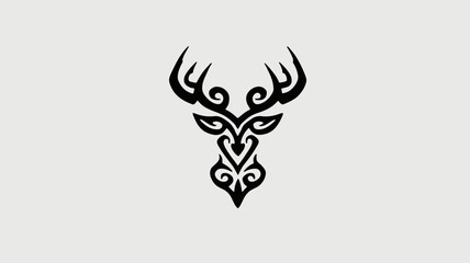 Abstract Black Tribal Deer Head Vector Illustration with Ornate Swirls and Antlers. Elegant Wildlife Symbol Design for Logo, Tattoo, or Graphic Element.