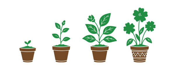 Fototapeta premium Illustration of flower development. Outlines of plants in the flower container