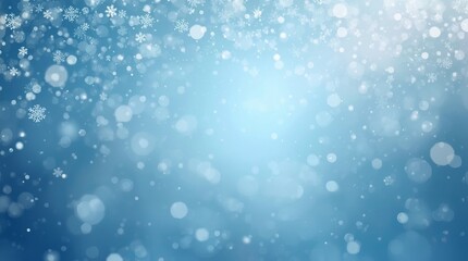 Blue winter background with falling snowflakes. Soft falling snowflakes illuminate a serene winter landscape with gentle light