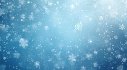 Fototapeta premium Blue winter background with falling snowflakes. Soft falling snowflakes illuminate a serene winter landscape with gentle light