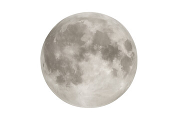 Naklejka premium Full moon displaying its detailed surface and craters, appearing as a celestial body in outer space with transparent background