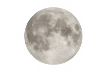 Full moon displaying its detailed surface and craters, appearing as a celestial body in outer space with transparent background