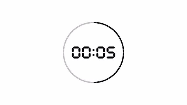 Count Up Animation from 0 to 10 Seconds in Modern Flat Design on White Background, 4K Alpha Channel. 10 Second Countdown Timer