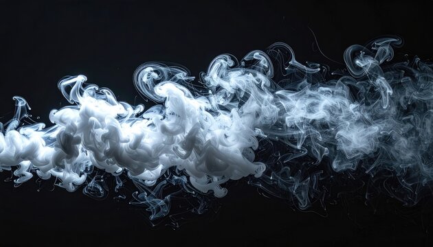 Abstract flowing white smoke or liquid particles with lens flare effect on black background dynamic motion digitally rendered abstract background
