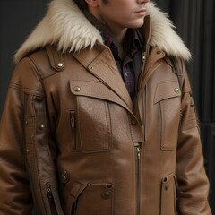 Shearling coat, Shearling jacket, Sheepskin jacket, Autumn clothes, AI Generative