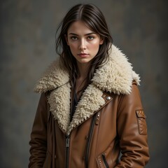 Shearling coat, Shearling jacket, Sheepskin jacket, Autumn clothes, AI Generative