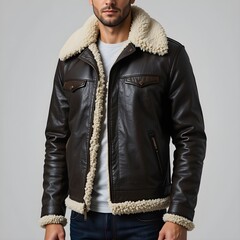 Shearling coat, Shearling jacket, Sheepskin jacket, Autumn clothes, AI Generative