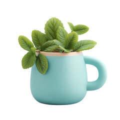 3D Rendered Mint Plant in Cup with Illustration, and Isolated.