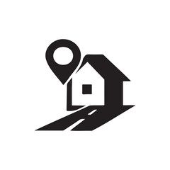 Minimalist Home Location Icon with Road — Black and White Silhouette Design