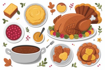 A delicious thanksgiving feast featuring a roasted turkey mashed potatoes cranberry sauce and dinner rolls