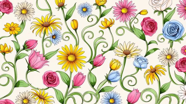 Seamless looping animated floral pattern background