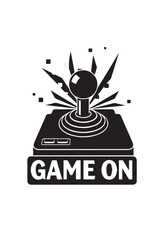 Retro game controller with explosion graphic and bold text game on