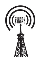 Radio tower with radiating signal waves a striking black and white silhouette