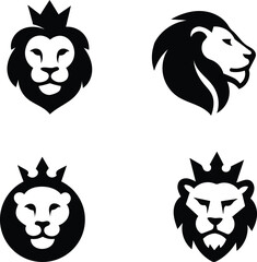 Royal Lion Head Emblem Set — Bold Black King Lion Logo Collection