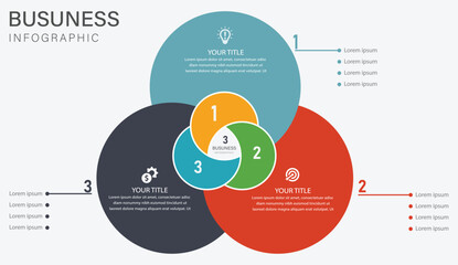 3 Step Modern Venn Diagram Business Infographic with Three Circular Options for Marketing and Data Presentation