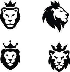 Royal Lion Head Emblem Set — Bold Black King Lion Logo Collection